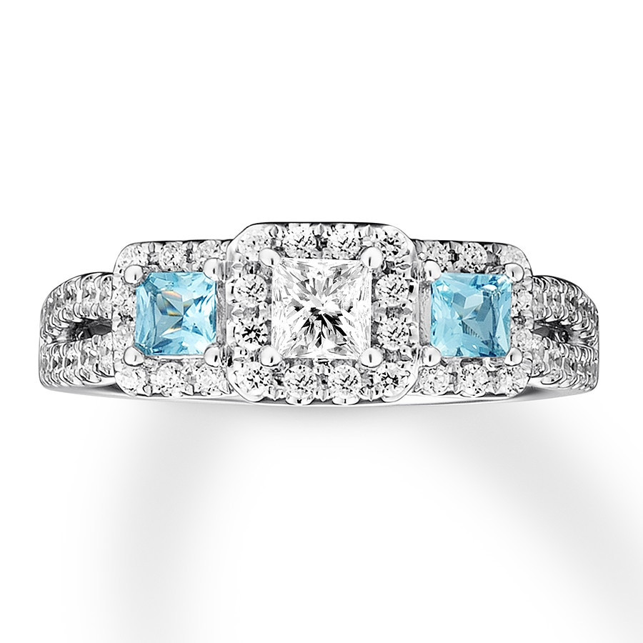 Aquamarine And Diamond Engagement Rings
 Aquamarine Engagement Ring 5 8 ct tw Diamonds 14K White