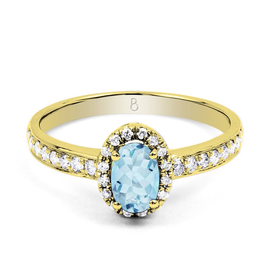 Aquamarine And Diamond Engagement Rings
 Genuine Aquamarine & Diamond Halo Engagement Ring in 9K