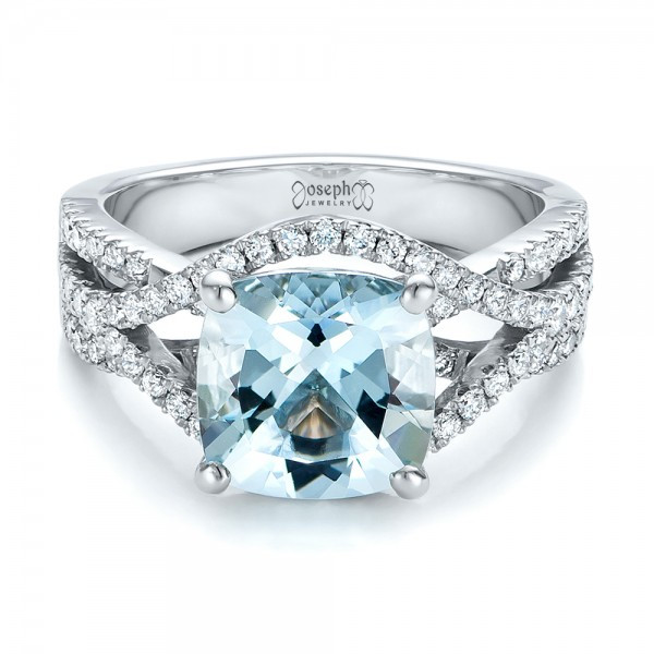 Aquamarine And Diamond Engagement Rings
 Platinum Custom Aquamarine And Diamond Engagement Ring