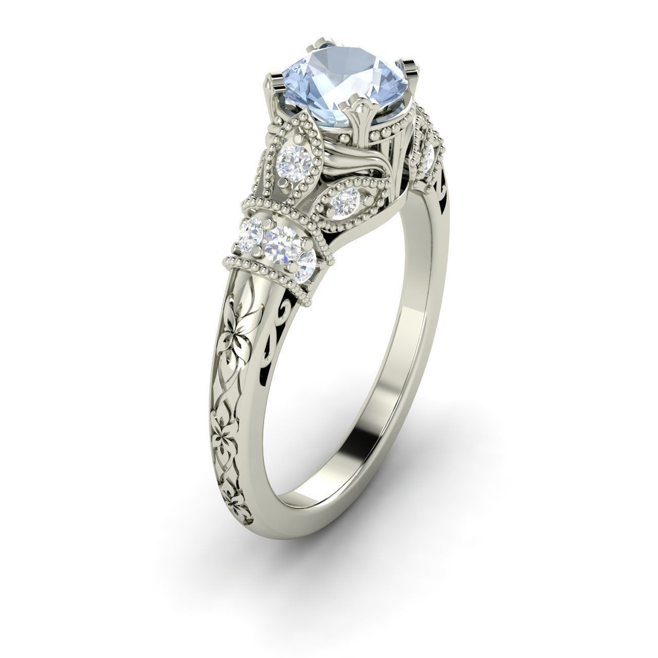 Aquamarine And Diamond Engagement Rings
 Natural Genuine Aquamarine & SI Diamond Engagement Ring In