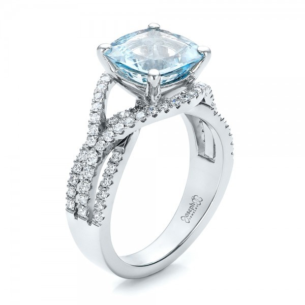 Aquamarine And Diamond Engagement Rings
 Platinum Custom Aquamarine And Diamond Engagement Ring