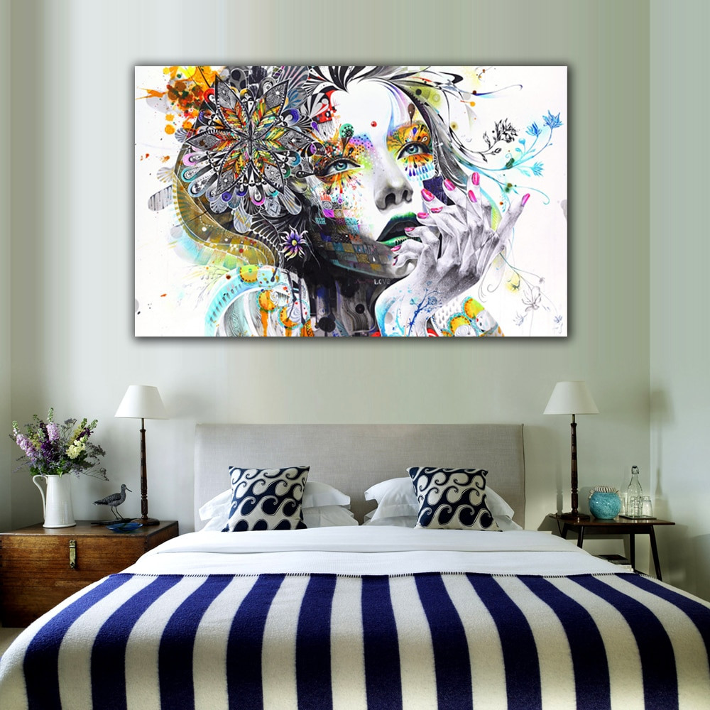 Artwork For Bedroom Walls
 1 Piece Modern Wall Art Girl With Flowers Unframed Canvas