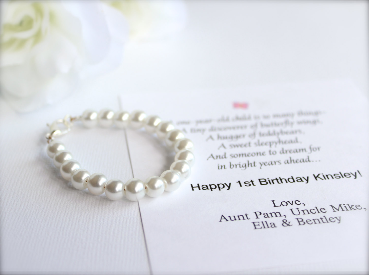 Baby Birth Day Gift
 BABY GIRL 1st Birthday Gift Pearl Bracelet with Birthday Card