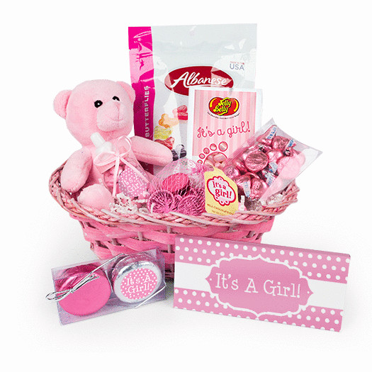 Baby Birth Gifts
 Baby Girl Birth Announcement Polka Dots Gift Basket