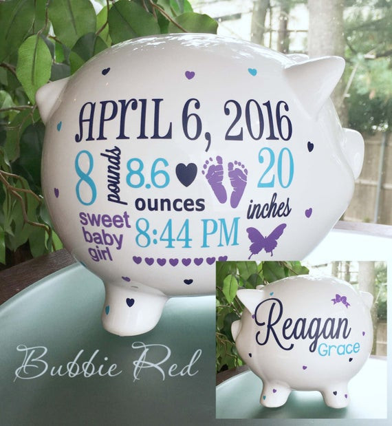 Baby Birth Gifts
 Personalized Piggy Bank Custom Baby Birth Stats Gift Baby