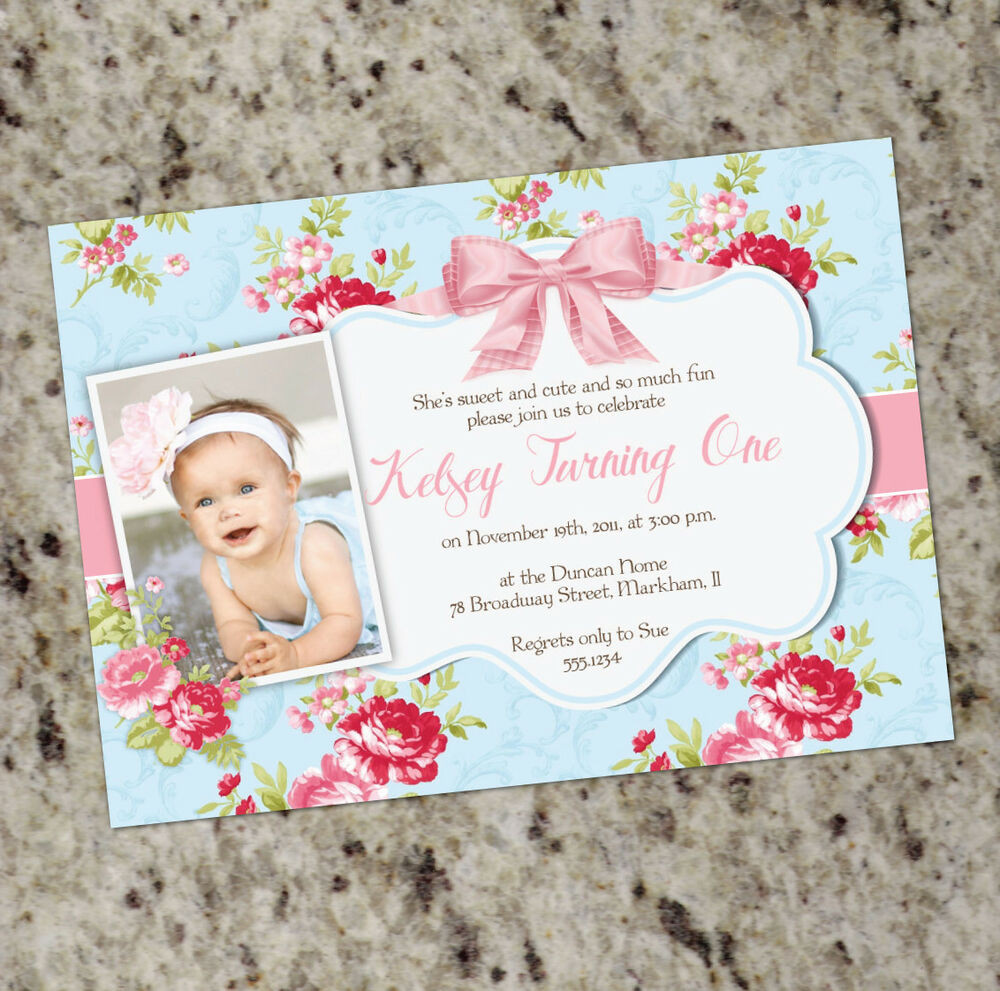 Baby Birthday Party Invitations
 Sweet Shabby Chic Party Invitation 1st Birthday or