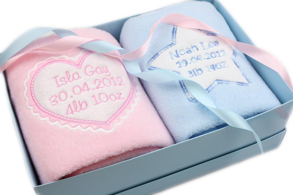 Baby Blanket Gift Sets
 Personalised Baby Twins Blankets Newborn Gift Set