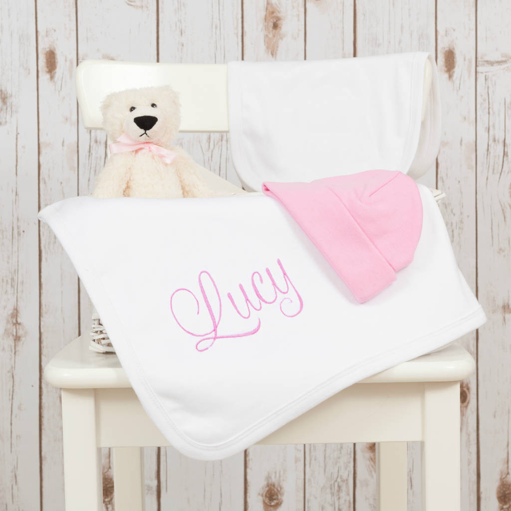 Baby Blanket Gift Sets
 personalised embroidered baby blanket t set by betty