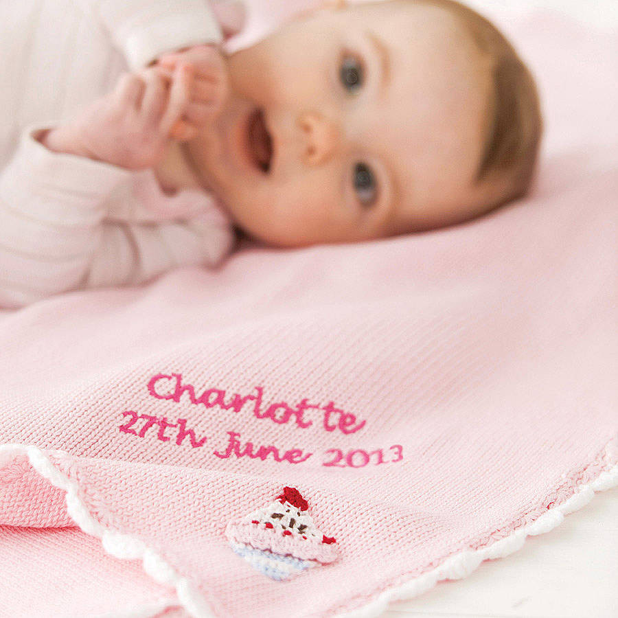 Baby Blanket Gifts
 Personalised Knitted Cupcake Baby Blanket By The Alphabet