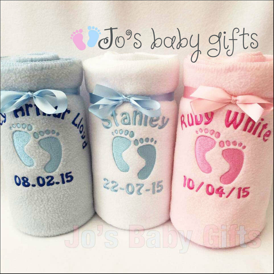 Baby Blanket Gifts
 Personalised Baby Blanket Embroidered Footprints Babys