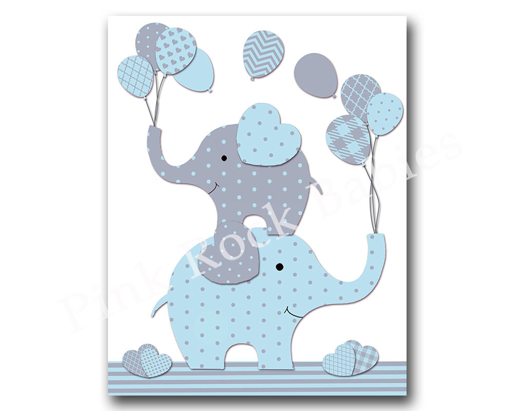 Baby Boy Elephant Nursery Decor
 Blue elephant nursery wall art baby boy nursery by