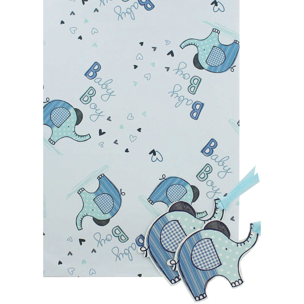 Baby Boy Gift Wrapping
 Blue Elephant Baby Boy Gift Wrap Sheets Pack
