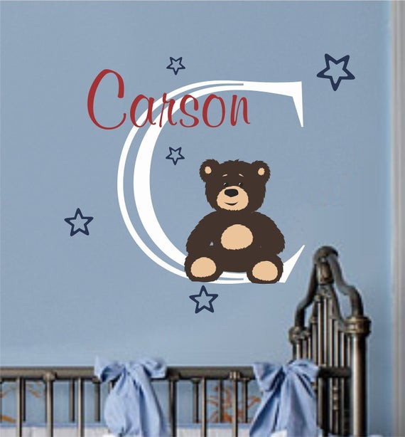 Baby Boy Wall Decor Stickers
 Baby Boy Name Wall Decal Teddy Bear Nursery by