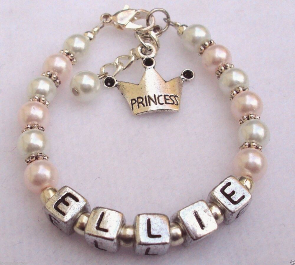 Baby Bracelets For Girl
 Girls Baby Child Name Personalized Princess Charm Pearl