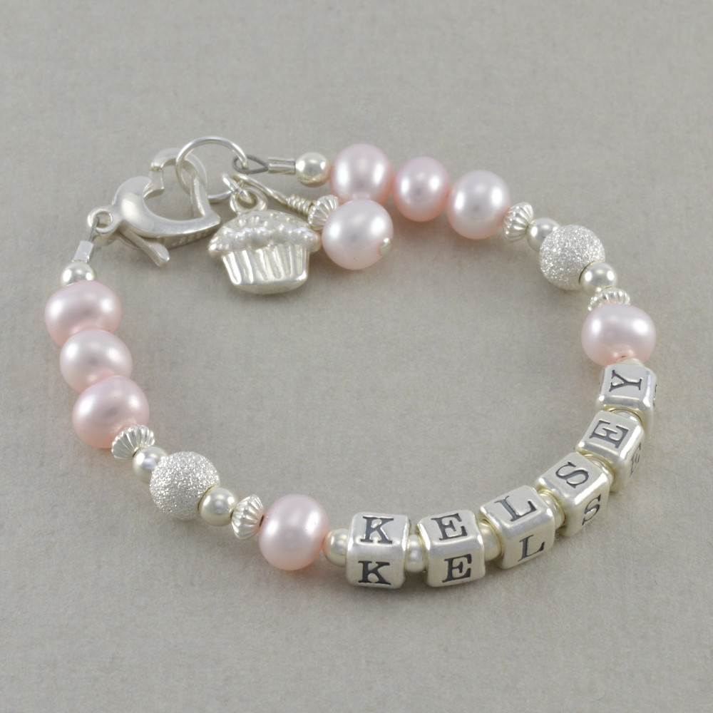 Baby Bracelets For Girl
 Pink Baby Name Bracelet pearls little girls jewelry