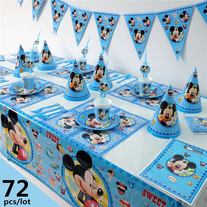 Baby Disney Party Supplies
 72pcs Luxury Disney Mickey Mouse Theme baby shower Kids