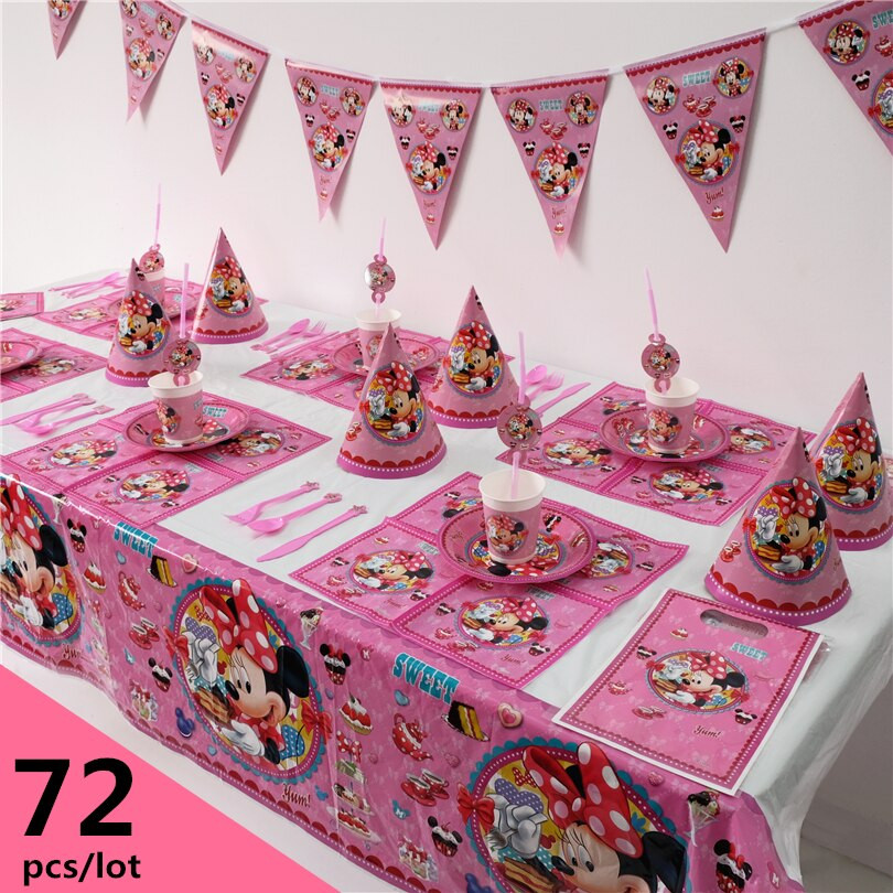 Baby Disney Party Supplies
 72pcs Luxury Disney Minnie Mouse Theme baby shower Kids