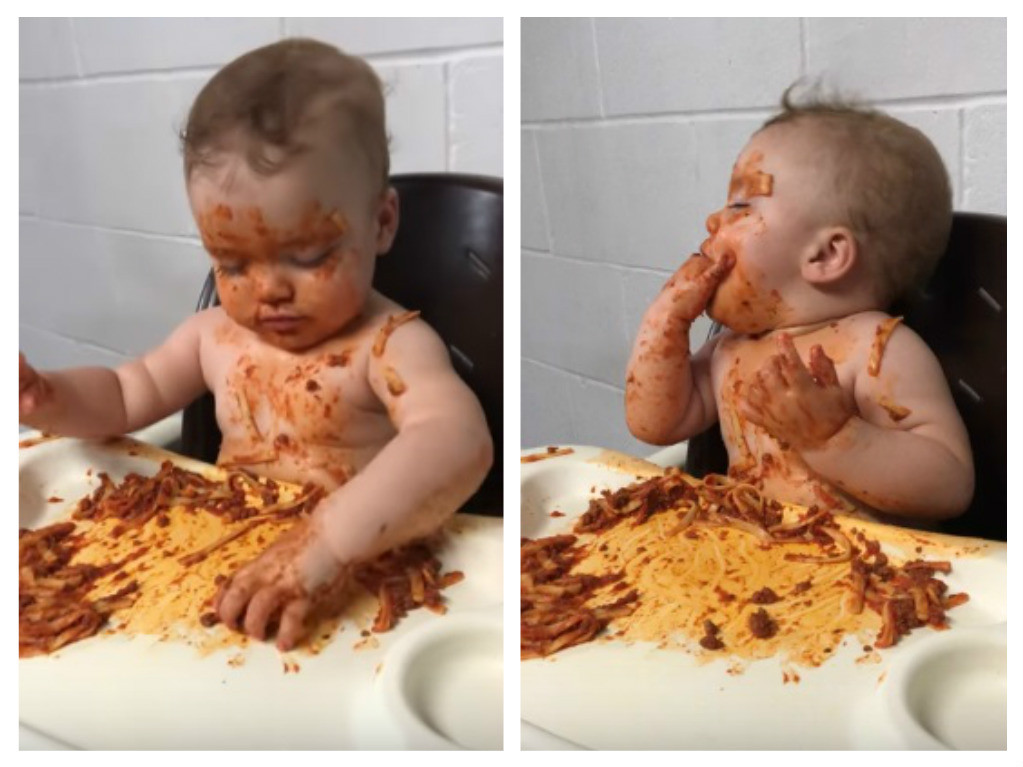 Baby Eating Spaghetti
 This baby sleeping and eating spaghetti at the same time
