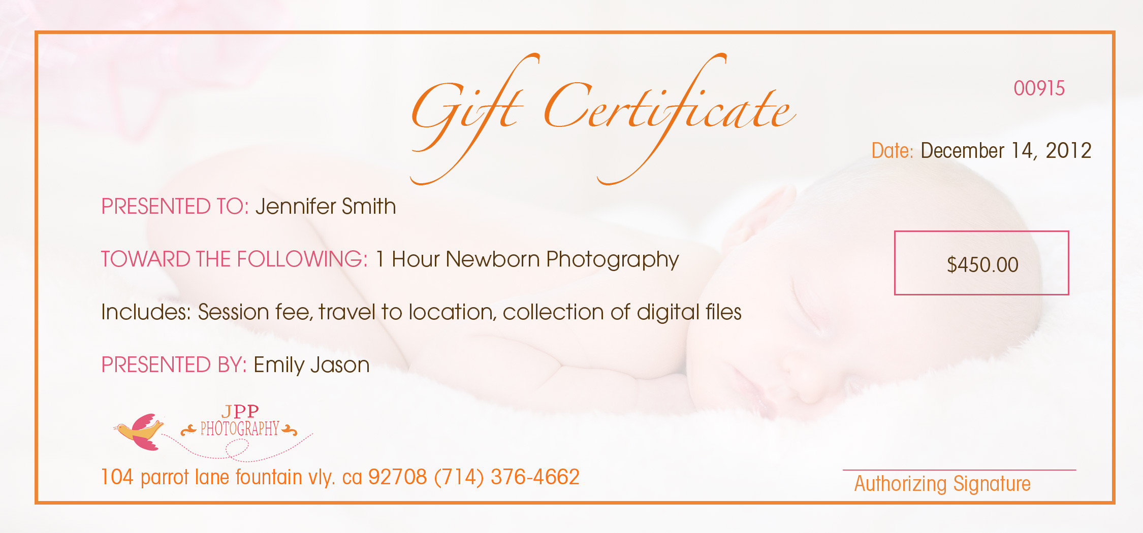 Baby Gift Certificate
 Orange County Christmas Portrait graphy Gift