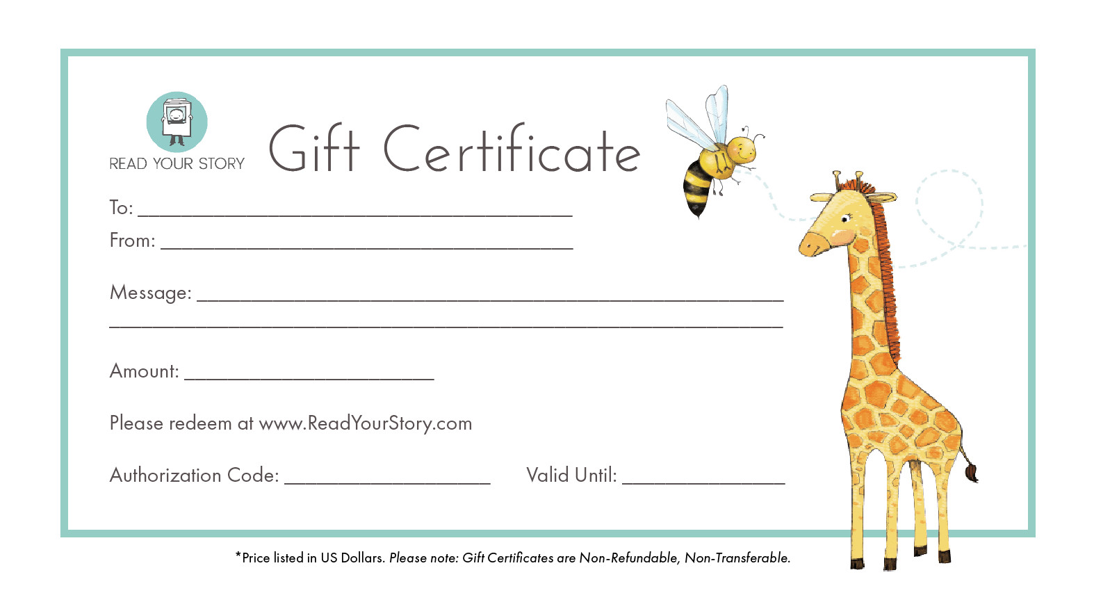 Baby Gift Certificate
 Gift Certificate for Personalized Children s Books