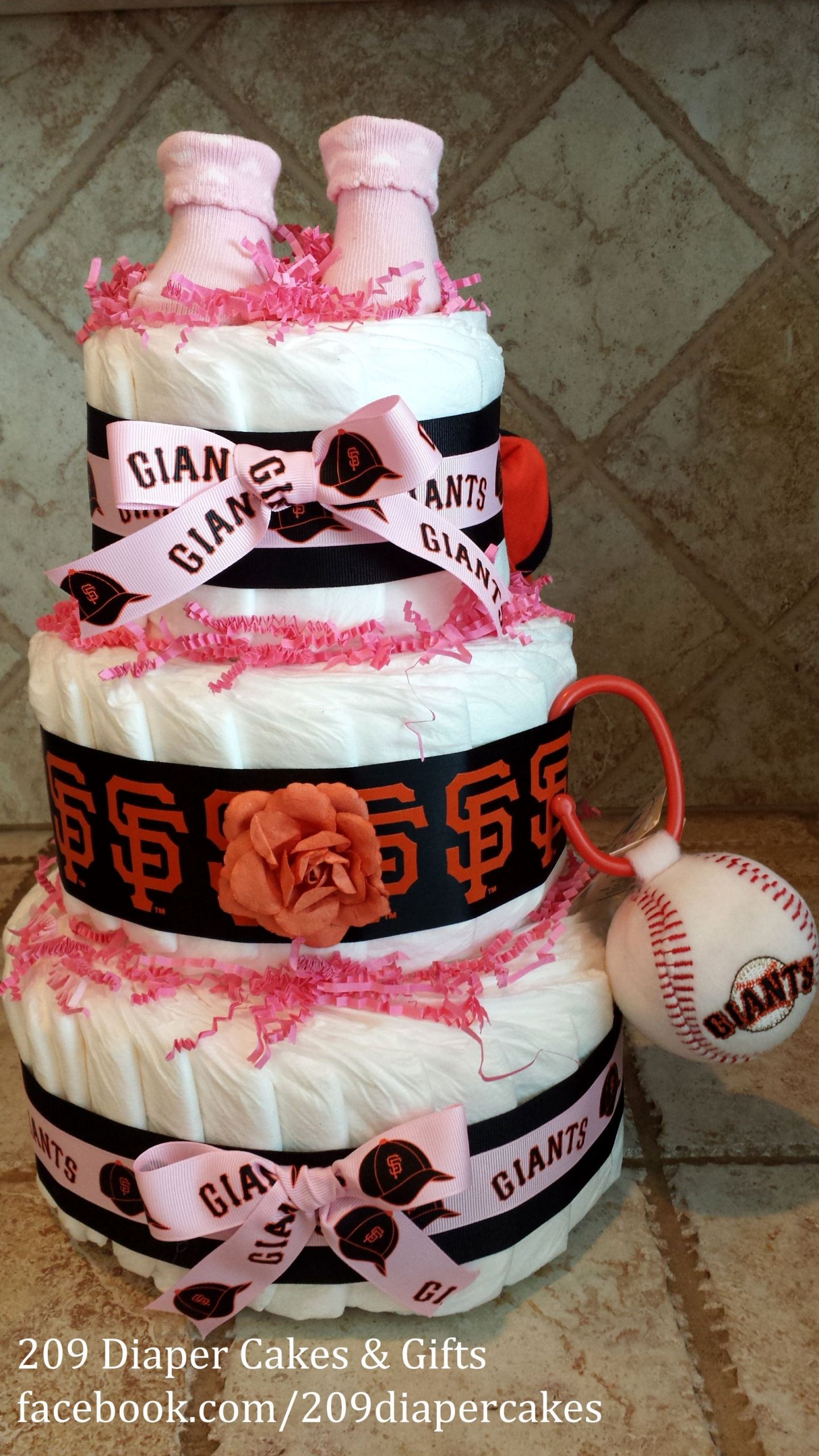 Baby Gift San Francisco
 Pink Baby Girl San Francisco Giants Diaper Cake by 209