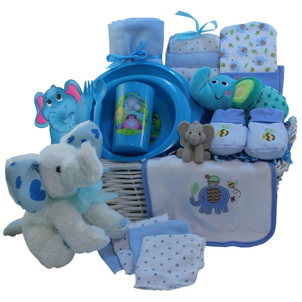 Baby Gifts Free Shipping
 Eli The Elephant Blue Baby Boy Gift Basket Free Shipping