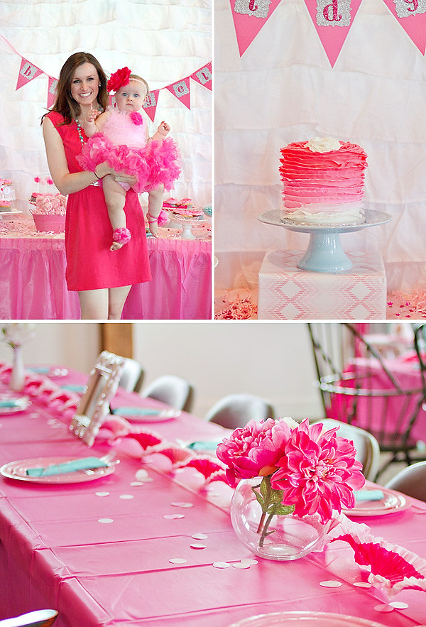 Baby Girl Bday Party
 Girly & PINK Ombre First Birthday Party Hostess with