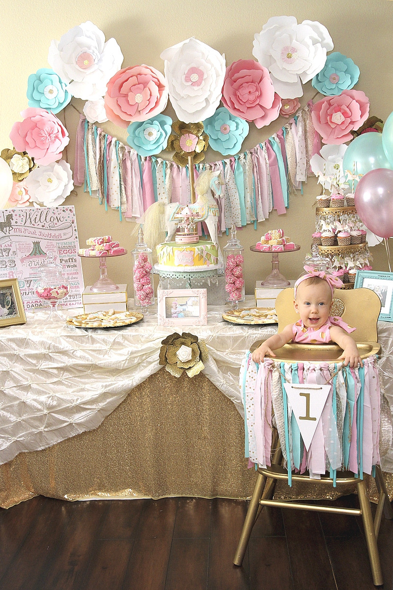 Baby Girl Birthday Decoration Ideas
 A Pink & Gold Carousel 1st Birthday Party Party Ideas