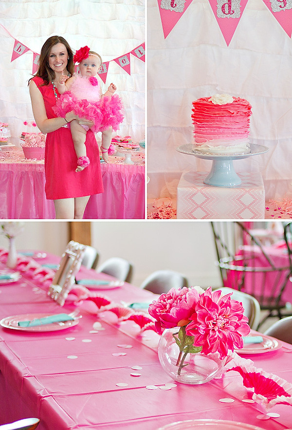 Baby Girl Birthday Decoration Ideas
 Girly & PINK Ombre First Birthday Party – Hostess with the