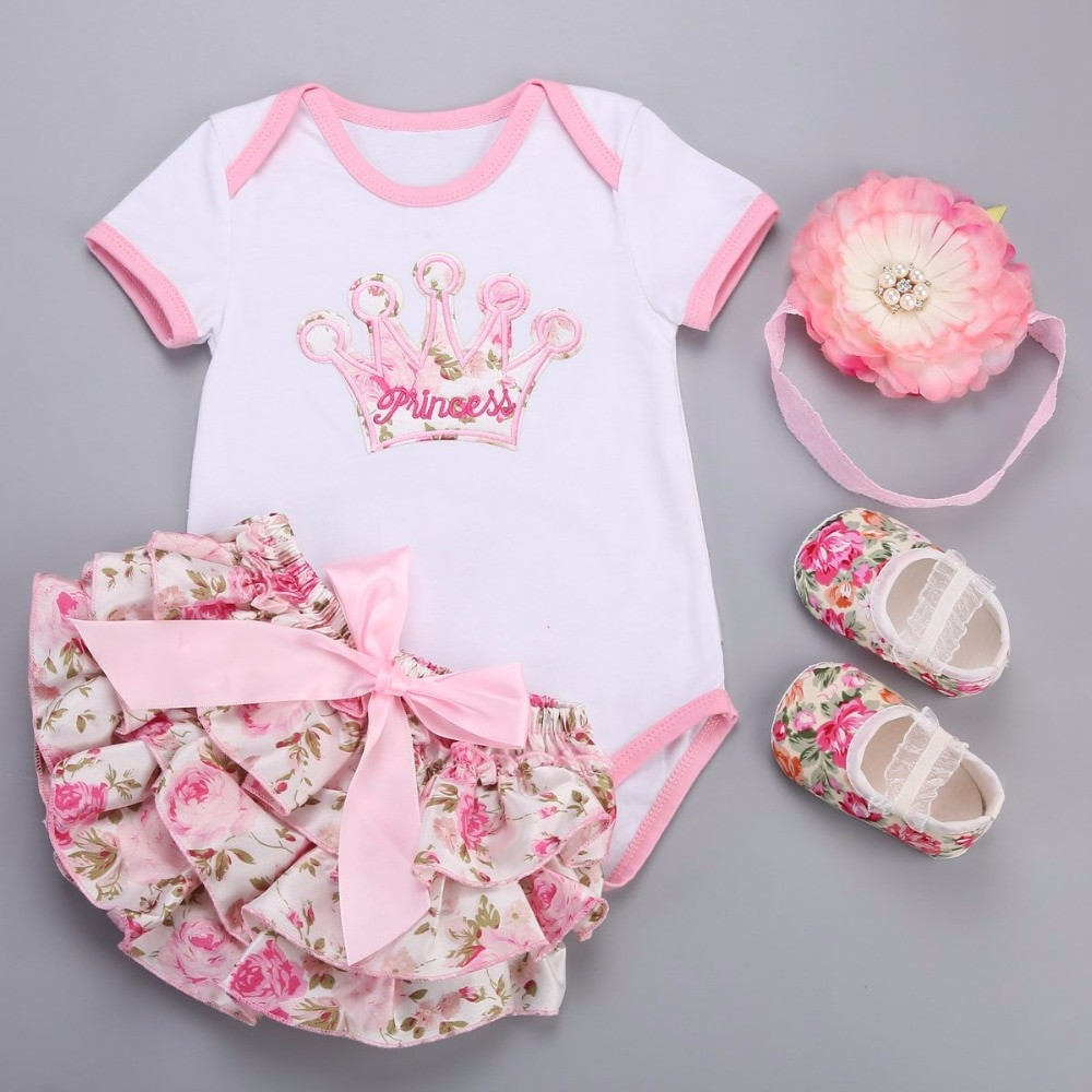 Baby Girl Fashion Clothes
 Big Flower Headband Crown Floral Baby Girl Clothes Short