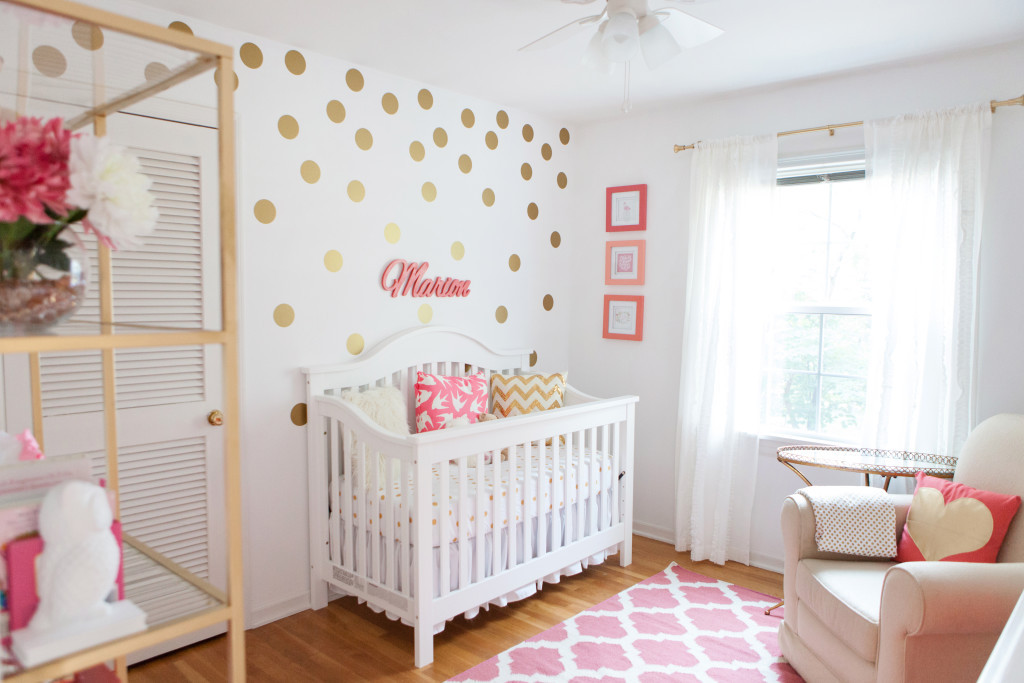 Baby Girl Nursery Decorating Ideas
 Marion s Coral and Gold Polka Dot Nursery Project Nursery