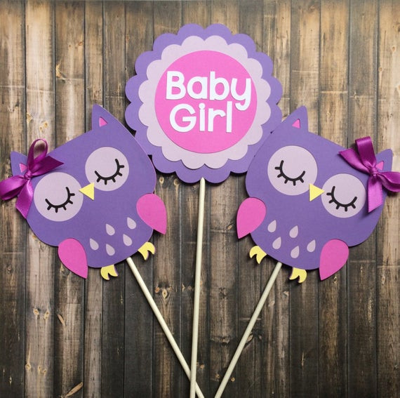 Baby Girl Owl Decor
 Owl centerpiece Owl themed centerpiece Baby Girl Purple Owl