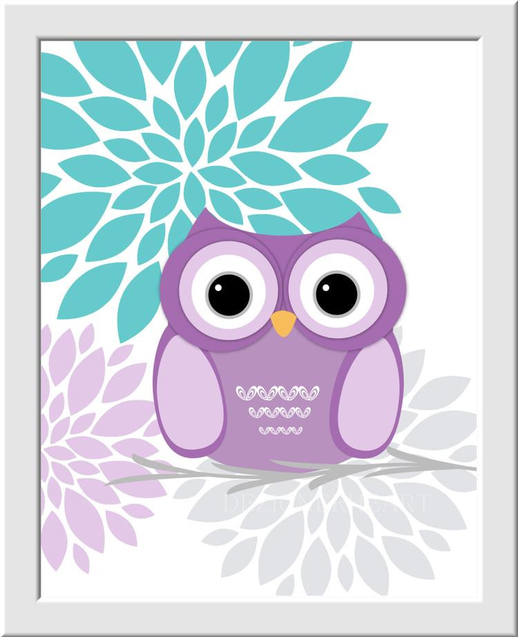Baby Girl Owl Decor
 Baby Girl Owl Nursery Wall Art Purple by DezignerheartDesigns