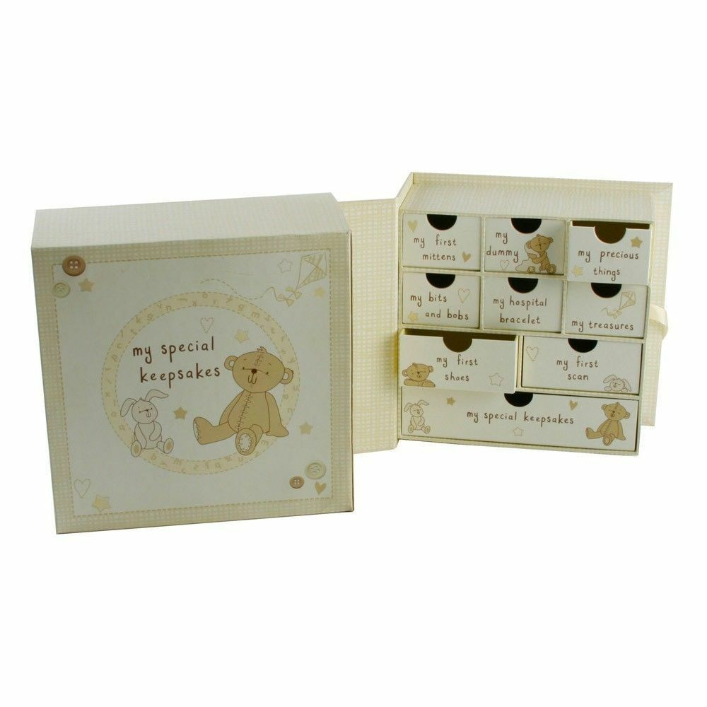 Baby Keepsakes Gifts
 BUTTON CORNER BABY KEEPSAKE MEMORY BOX CHEST OF DRAWERS