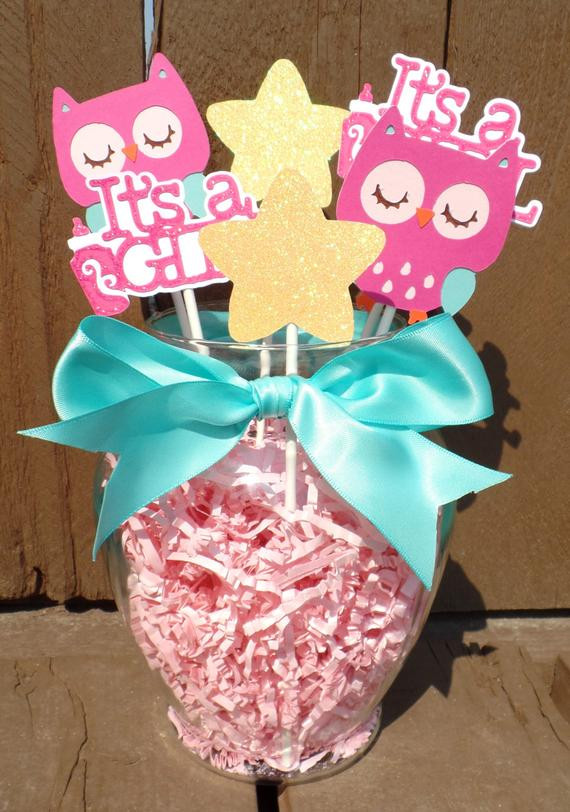 Baby Owl Decor
 Teal and Pink Owl Centerpiece Owl baby shower decorations