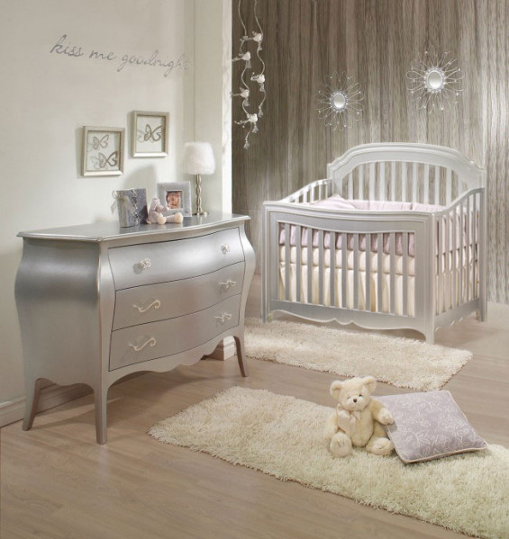 Baby Room Dressers
 Natart Alexa 2 Piece Nursery Set in Silver Crib and 3