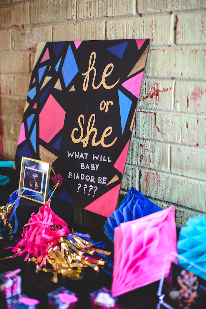 Baby Shower Gender Reveal Party Ideas
 Kara s Party Ideas Geometric Gender Reveal Baby Shower