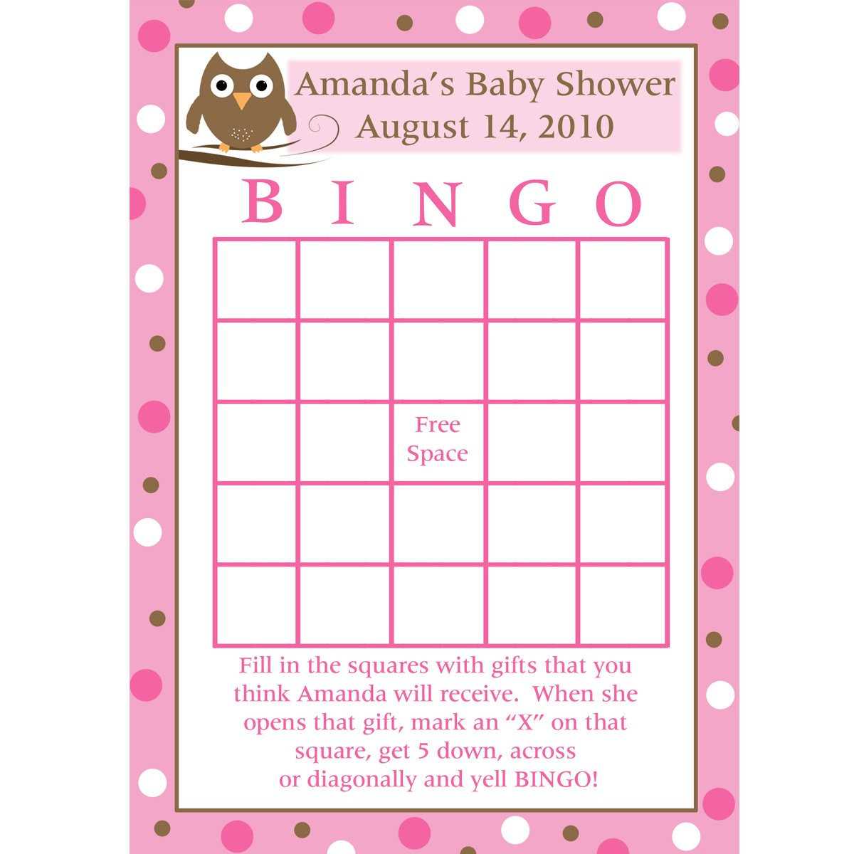 Baby Shower Gift Bingo Printable
 24 Personalized Baby Shower Bingo Cards BABY OWL Design