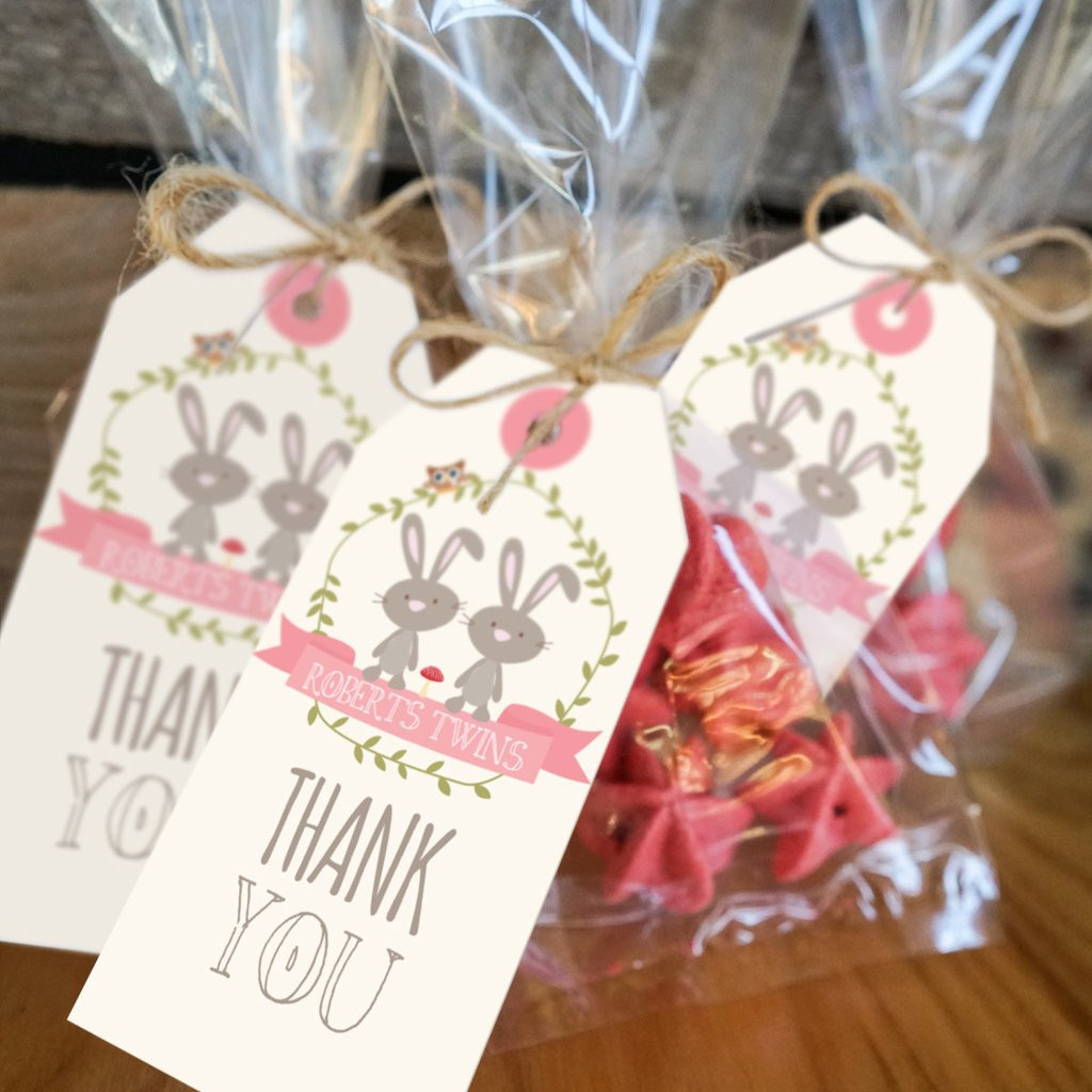 Baby Shower Gift Favours
 Twin Bunny Baby Shower Favor Tags