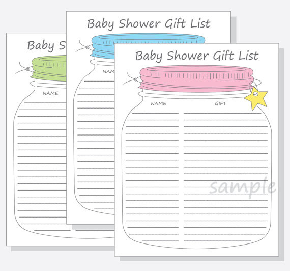 Baby Shower Gift Lists
 Baby Shower Guest Gift List Printable DIY Mason Jar Design