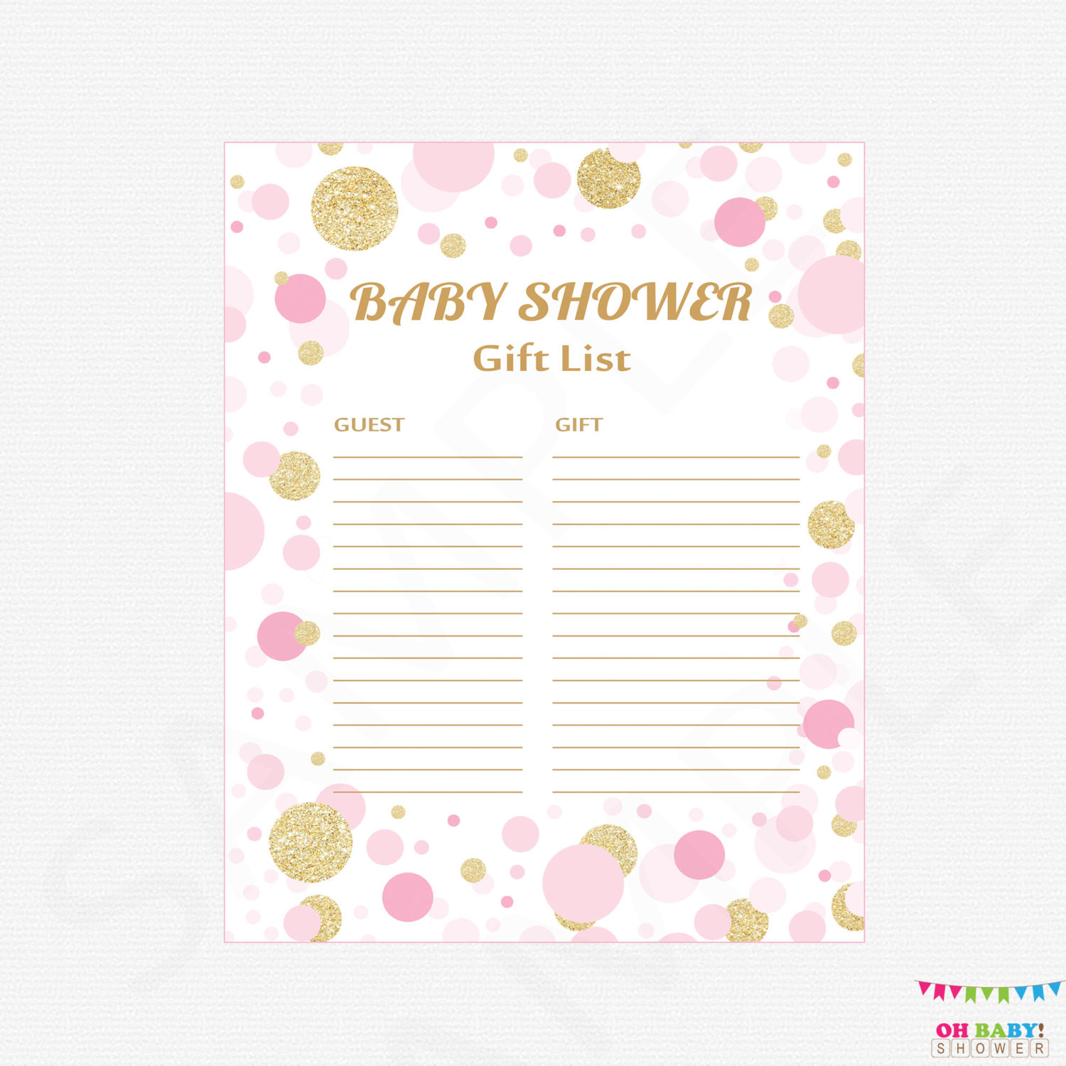 Baby Shower Gift Lists
 Pink and Gold Baby Shower Gift List Printable Gift List Baby