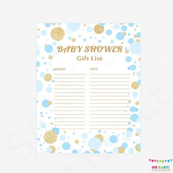 Baby Shower Gift Lists
 Blue and Gold Baby Shower Gift List Printable Gift List Baby