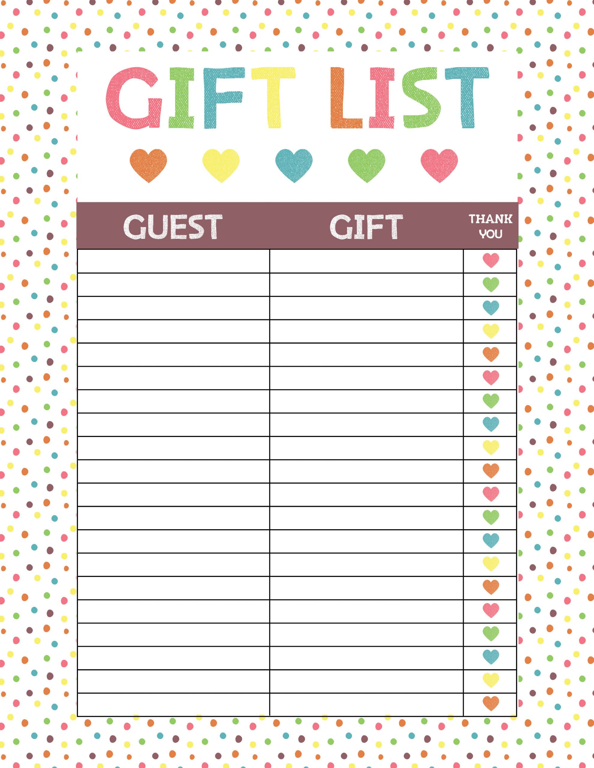 Baby Shower Gift Lists
 Free Printable Baby Shower Gift List • Glitter N Spice