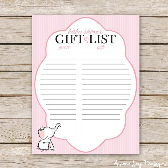 Baby Shower Gift Lists
 Pink Elephant Baby Shower Gift List Printable Download