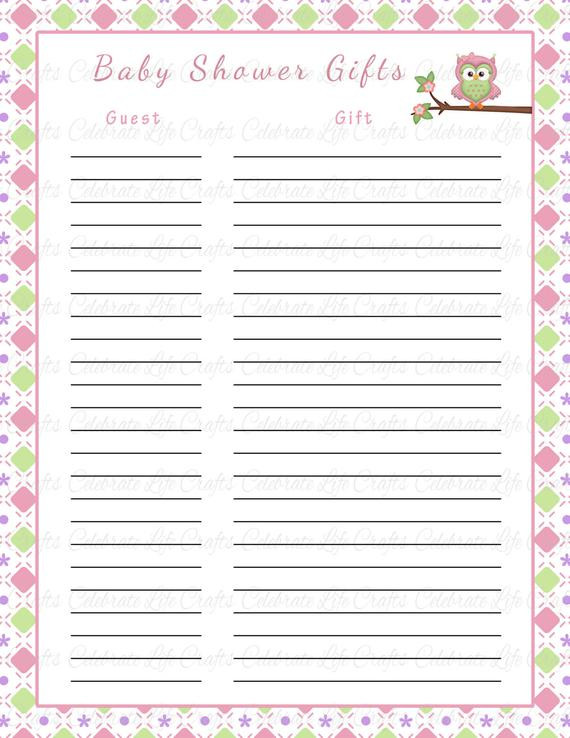 Baby Shower Gift Lists
 Baby Shower Gift List Printable Baby by CelebrateLifeCrafts