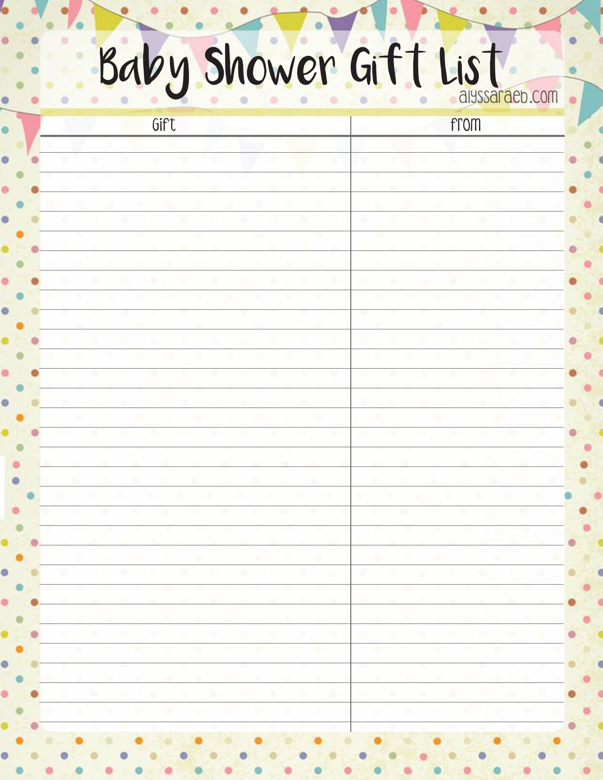 Baby Shower Gift Lists
 Baby Shower Gift List Template – Alyssa Rae