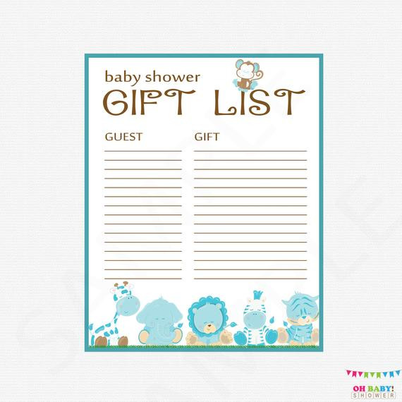 Baby Shower Gift Lists
 Safari Baby Shower Gift List Printable Gift List Baby Shower