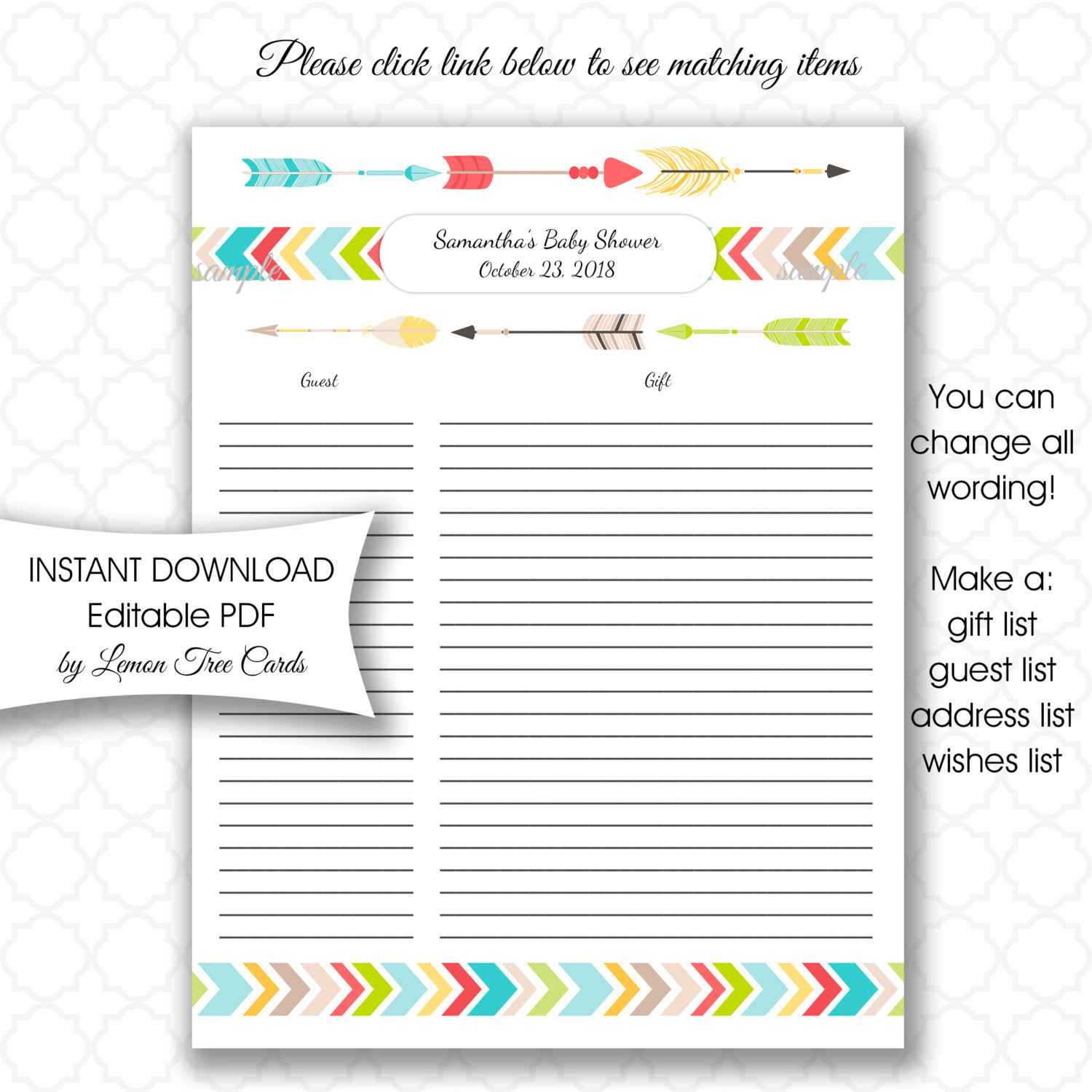 Baby Shower Gift Lists
 Editable Tribal Baby Shower Gift List U EDIT pdf use as t