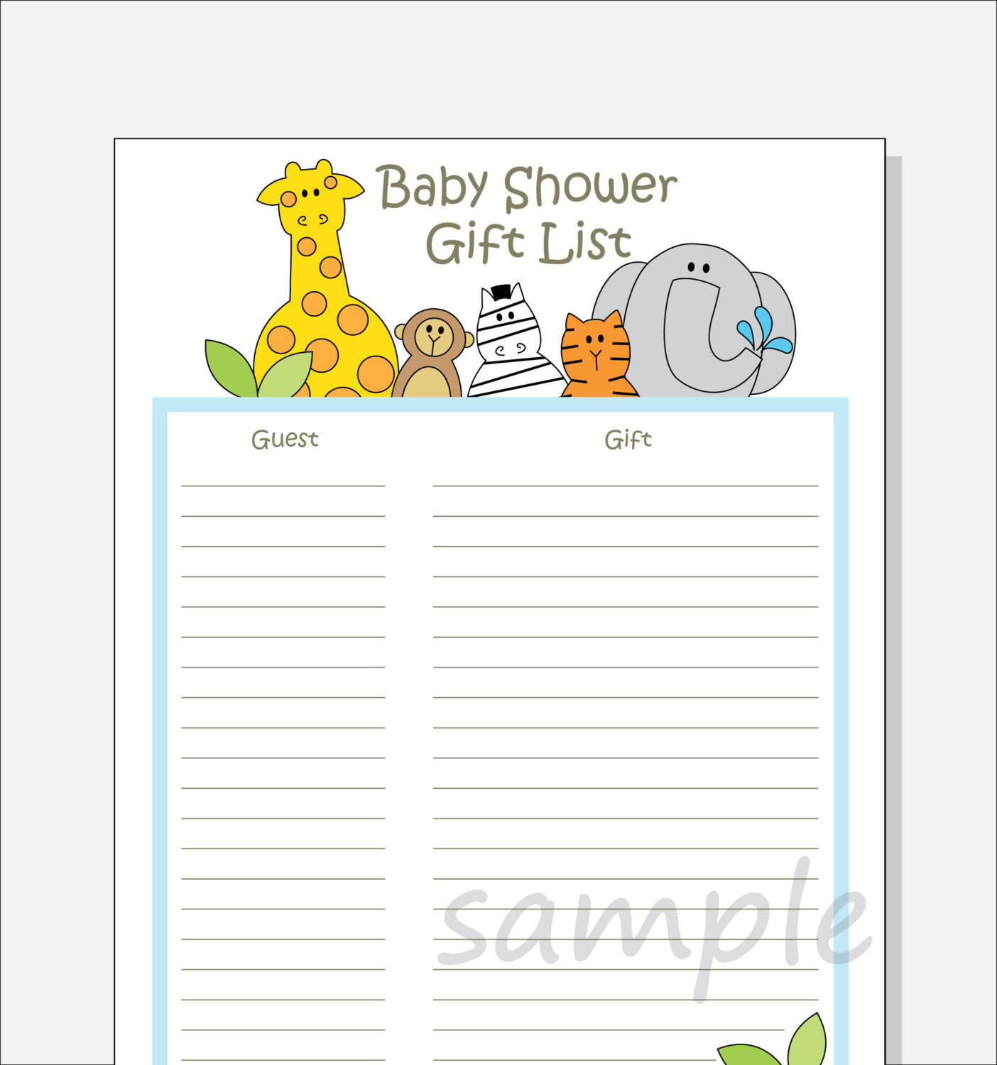 Baby Shower Gift Lists
 DIY Baby Shower Guest Gift List Printable Jungle Animals