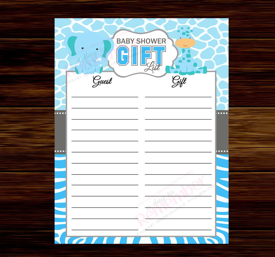 Baby Shower Gift Lists
 Blue Safari Baby Shower Gift List Instant Download Digital